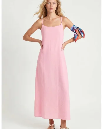 Rochie midi, Happiness Istanbul, A-line, fara maneci, roz pudrat, bumbac
