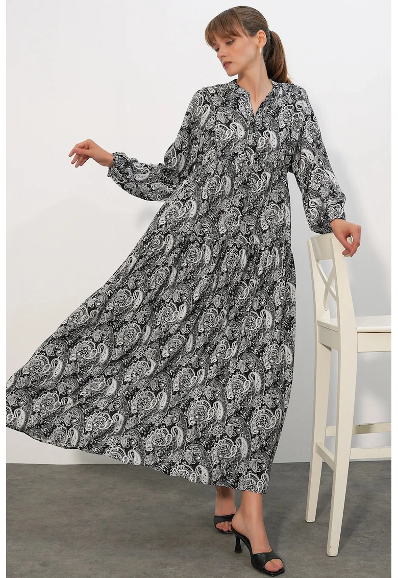 Rochie Maxi,  Etnic, Maneci lungi, Multicolor, Din Viscoza