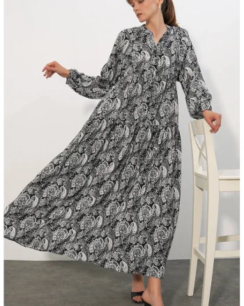 Rochie Maxi,  Etnic, Maneci lungi, Multicolor, Din Viscoza