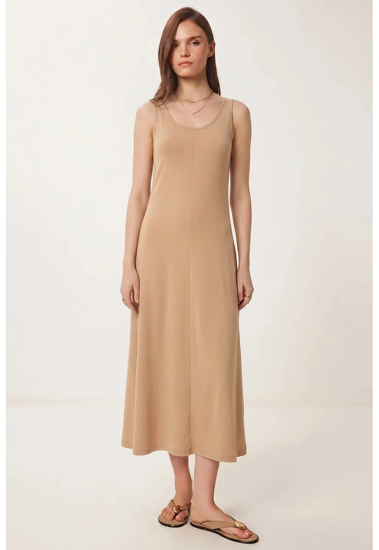 Rochie Midi, Happiness Istanbul, casual, crem, bumbac