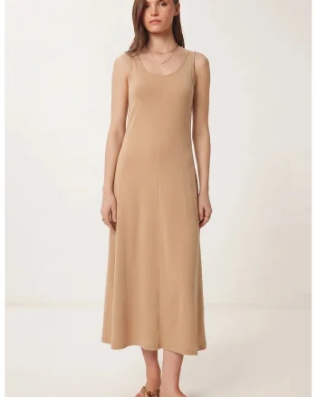 Rochie Midi, Happiness Istanbul, casual, crem, bumbac