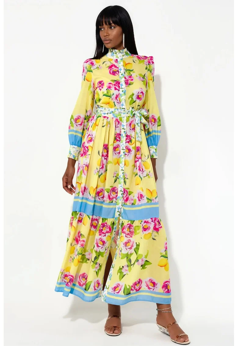 Rochie Maxi,  Floral, Multicolor, Poliester cu Lycra, Casual