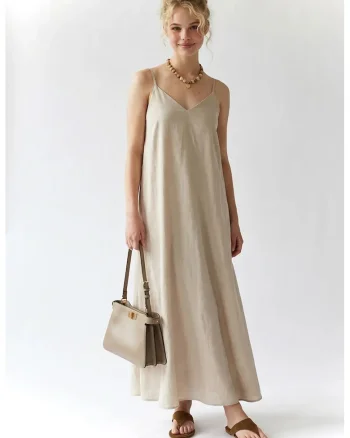 Rochie Maxi Femei  Tip A, Crem, Sifon, Captusita