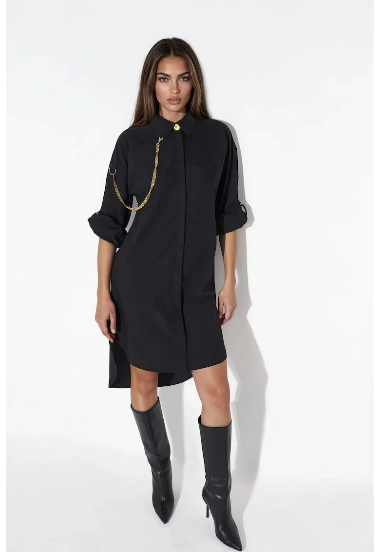 Rochie tip camasa,  supradimensionata, neagra, poliester si lycra