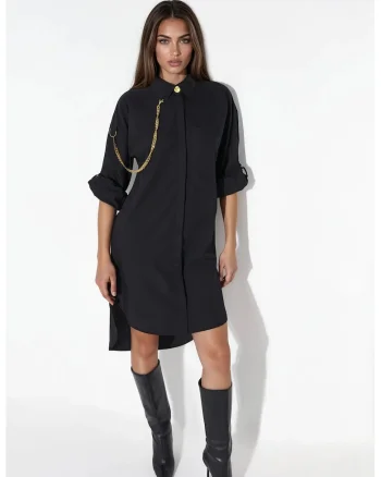 Rochie tip camasa,  supradimensionata, neagra, poliester si lycra