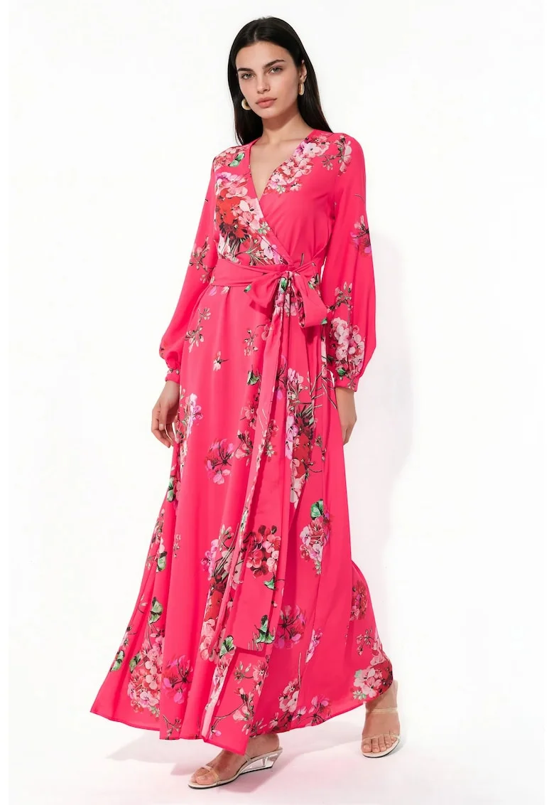 Rochie Midi,  petrecuta, floral, multicolor, poplin,