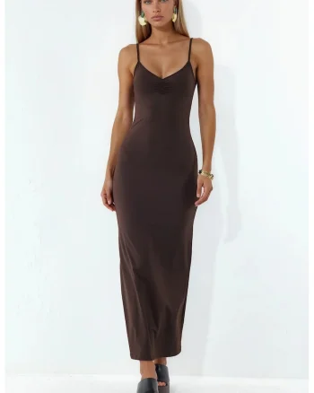 Rochie midi,  neagra, fara maneci, decolteu in V, drapaj, lycra
