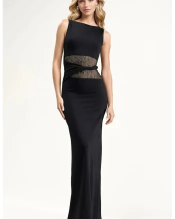 Rochie maxi,  uni, eleganta, neagra, tricot subtire