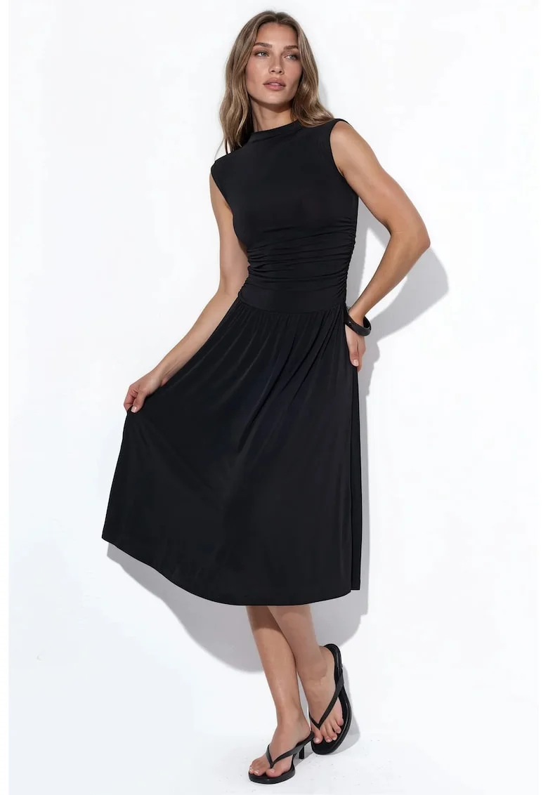 Rochie Maxi  fara maneci, drapaj, negru, jerseu de lycra