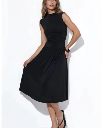 Rochie Maxi  fara maneci, drapaj, negru, jerseu de lycra