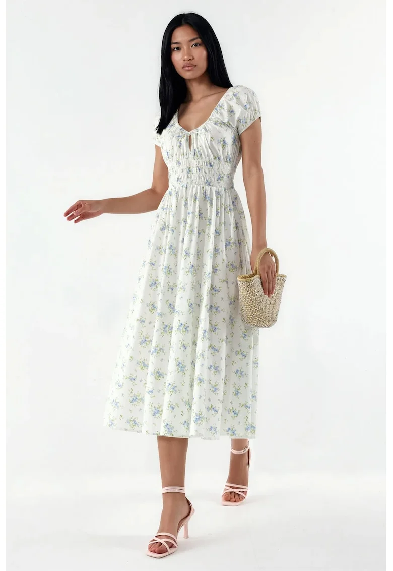 Rochie Midi  Multicolor, Casual, Floral, 100% Bumbac, Fara inchidere