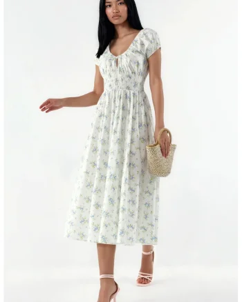 Rochie Midi  Multicolor, Casual, Floral, 100% Bumbac, Fara inchidere