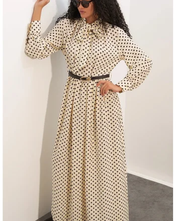 Rochie maxi,  A-line, buline, bej, poplin viscoza si nailon