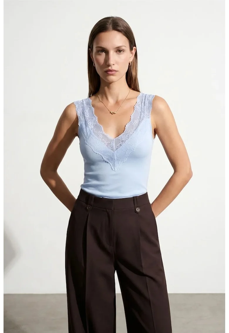 Bluza dama,  bluza mulata din dantela, casual, albastru deschis, captusita,