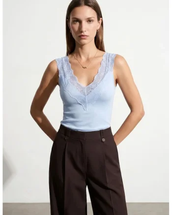 Bluza dama,  bluza mulata din dantela, casual, albastru deschis, captusita,