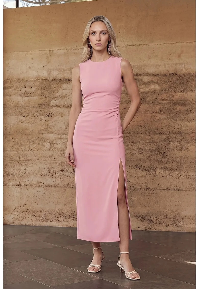 Rochie Midi,  Mulata, Roz Pudra, Viscoza, Poliamida, Elastan