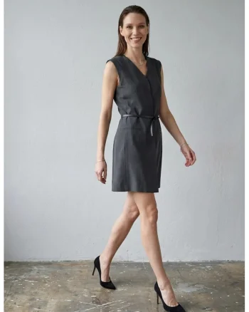 Midi, Femei, Rochie mini tip shift fara maneci cu decolteu in V si curea MY FASHION, Negru, L INTL,
