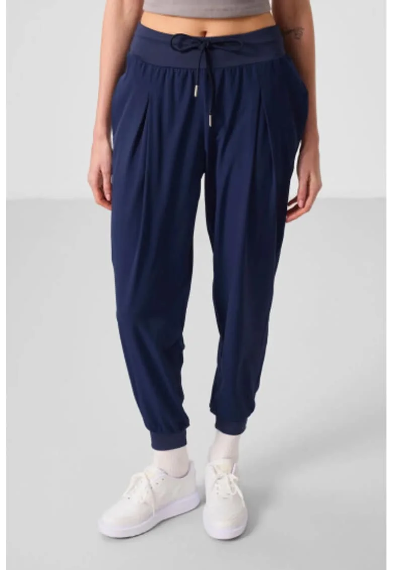 Pantaloni dama,  jogger din jerseu subtire, buzunar, albastru cobalt, poliester-elastan