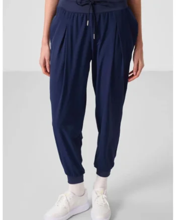 Pantaloni dama,  jogger din jerseu subtire, buzunar, albastru cobalt, poliester-elastan