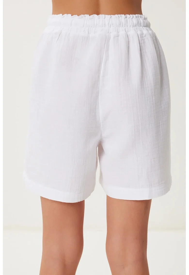 Pantaloni scurti, Happiness Istanbul, bumbac, talie inalta, picior larg, alb