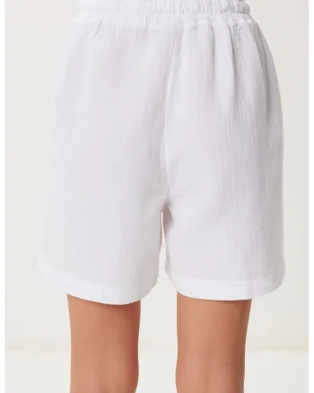Pantaloni scurti, Happiness Istanbul, bumbac, talie inalta, picior larg, alb