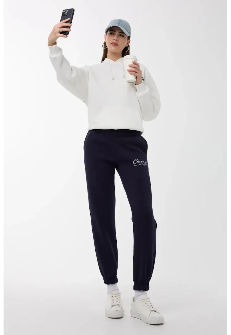 Pantaloni sport dama,  talie elastica, confortabili, albastri, bumbac-poliester
