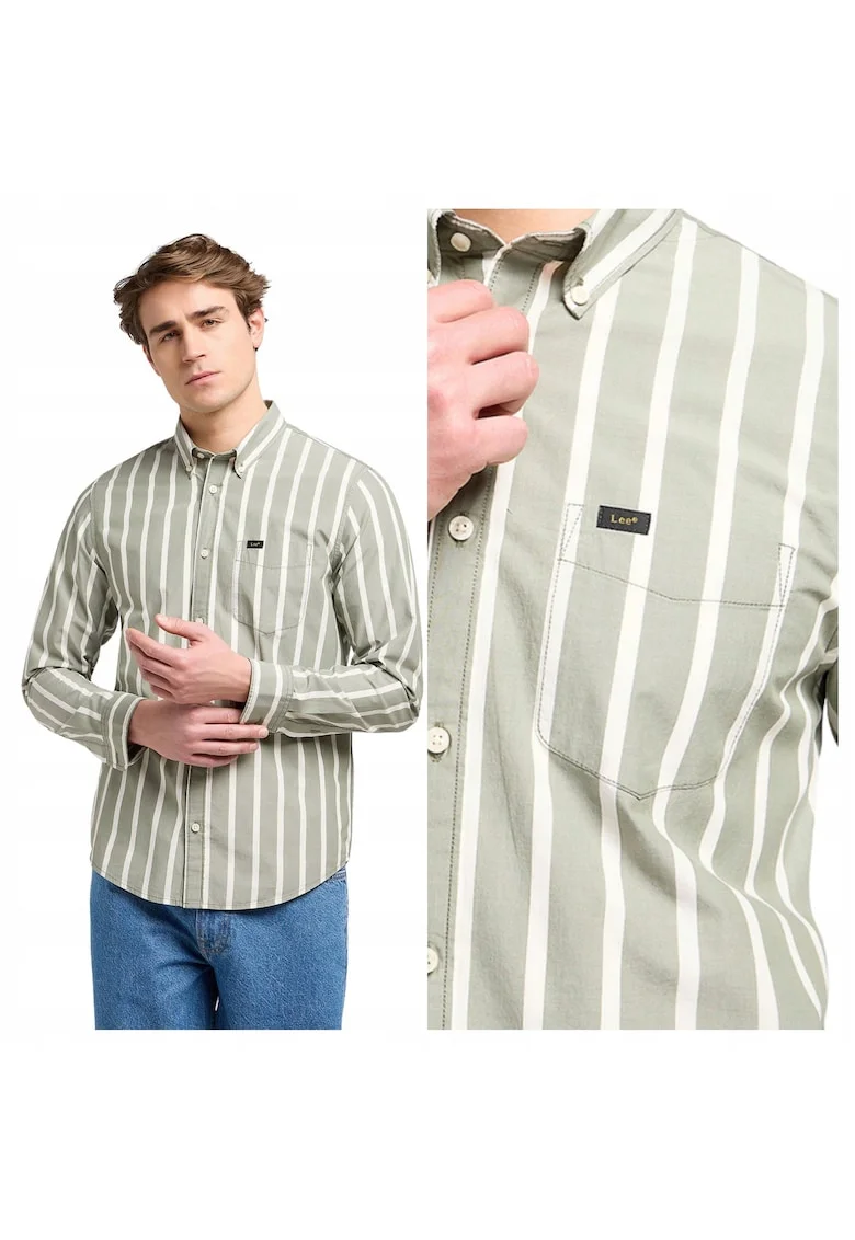 Camasa Pentru Barbati, Verde, Button Down, Material 100% Bumbac, Croiala Regular Fit, Inchidere Nasturi, Verde