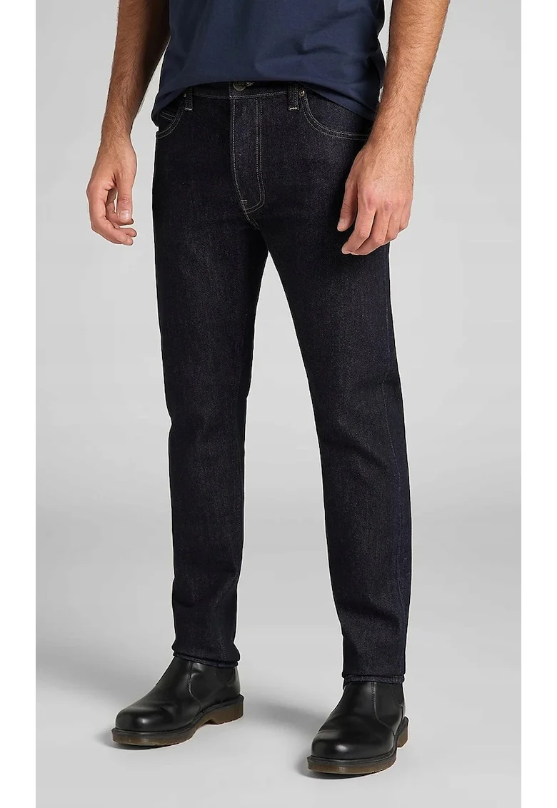 Blugi Barbati,  Rider, Slim Fit, Talie Medie, Fermoar, Lungi, 5 Buzunare, Bumbac, Albastru inchis