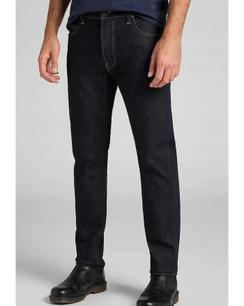 Blugi Barbati,  Rider, Slim Fit, Talie Medie, Fermoar, Lungi, 5 Buzunare, Bumbac, Albastru inchis