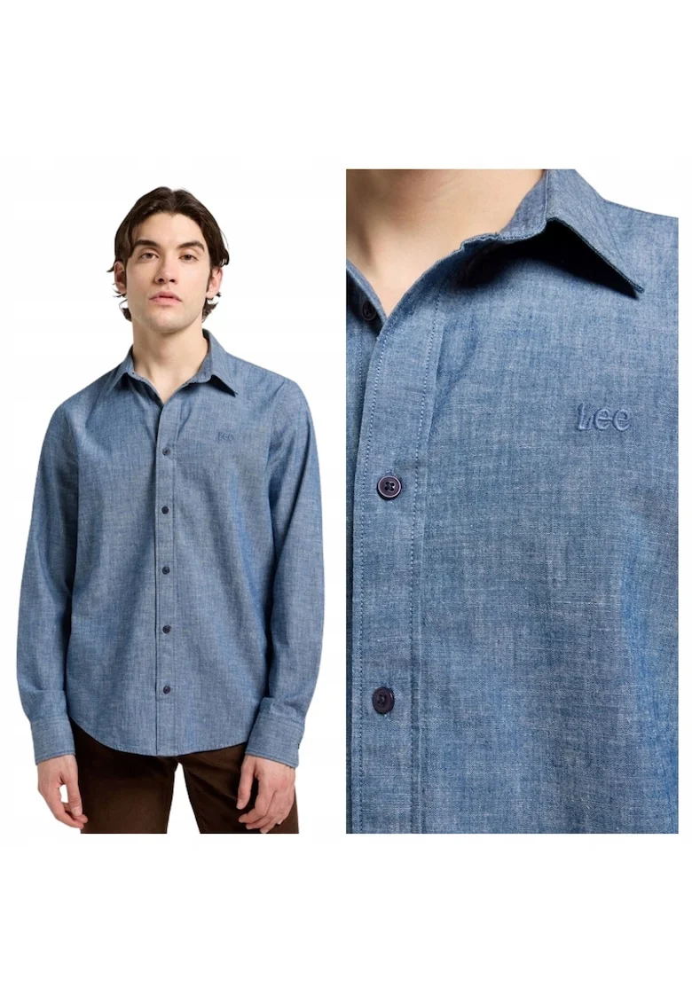 Camasa Pentru Barbati, Albastru, Patch Shirt, Croiala Regular Fit, Model Drept Regular, Inchidere Nasturi, 100% Bumbac, Albastru