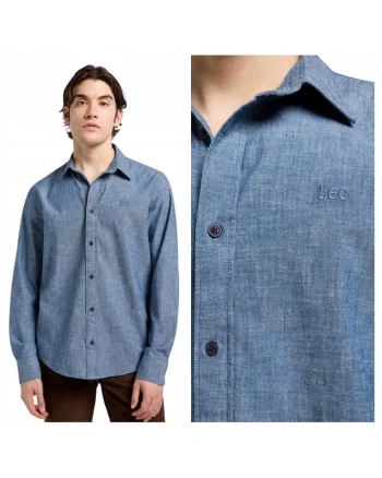 Camasa Pentru Barbati, Albastru, Patch Shirt, Croiala Regular Fit, Model Drept Regular, Inchidere Nasturi, 100% Bumbac, Albastru