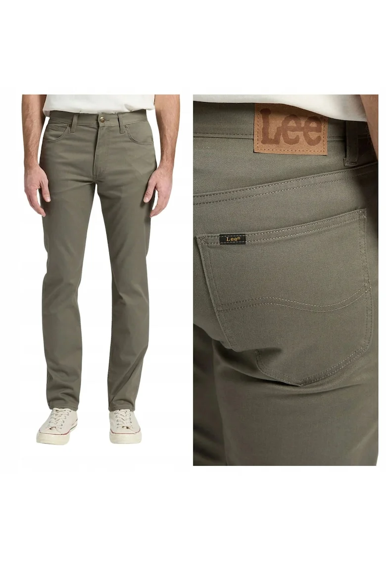 Pantaloni Barbati, Verde, Daren, Croiala Straight Fit, Model Drept Regular, Talie Joasa, Verde masliniu