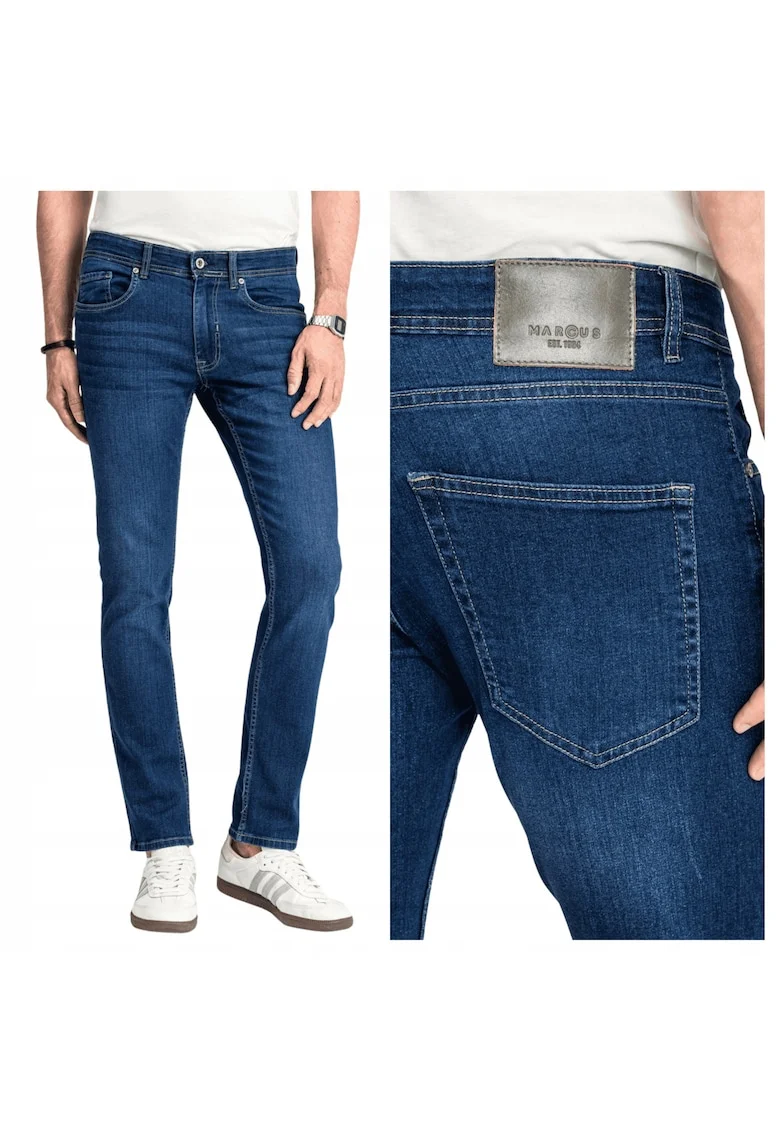 Blugi Barbati,  Felix, Regular Fit, Talie Medie, 98% Bumbac, 2% Elastan, Fermoar, Lungi, 5 Buzunare, Albastru, Albastru