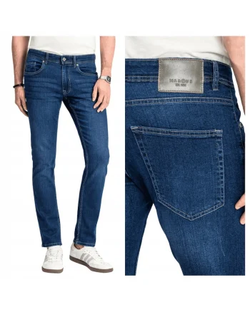 Blugi Barbati,  Felix, Regular Fit, Talie Medie, 98% Bumbac, 2% Elastan, Fermoar, Lungi, 5 Buzunare, Albastru, Albastru