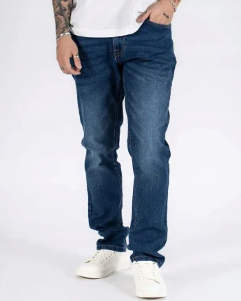 Blugi Barbati,  Sebb, Straight Fit, Talie Medie, 5 Buzunare, Fermoar, Lungi, Bumbac, Albastru