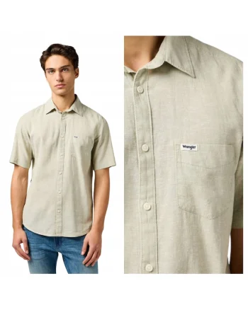 Camasa de vara din amestec de in, cu maneca scurta, regular fit, Verde deschis