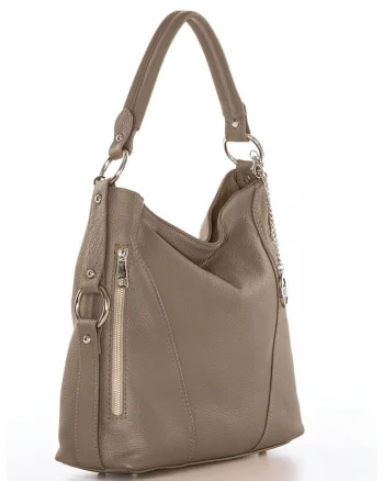 Geanta hobo de piele cu aspect texturat Castello, Maro deschis
