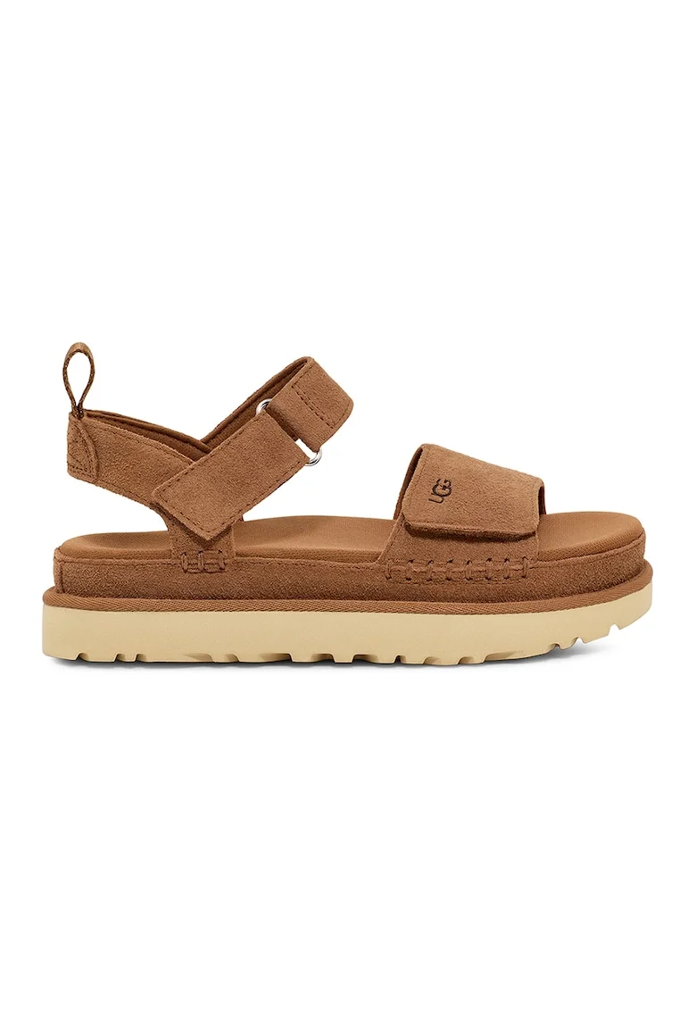 Sandale flatform de piele intoarsa Goldenstar, Caramel