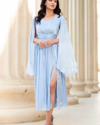 Rochie de ocazie midi in clos Sabrina bleu din voal peliculizat