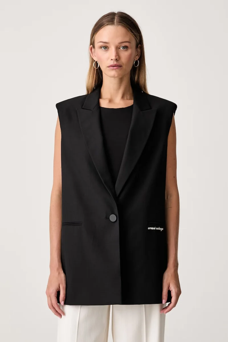 Armani Exchange vestă cu un singur rând de nasturi pentru femei cu amestec de lână