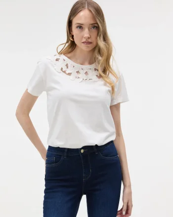 Tricou cu aplicație din dantelă ORSAY alb - XL
