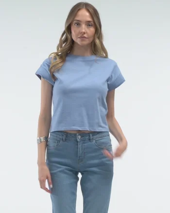 Tricou bumbac cu decolteu rotund și model perforat ORSAY bleu - L