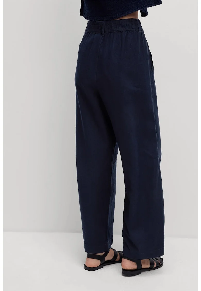 Pantaloni drepti din amestec de in, Bleumarin
