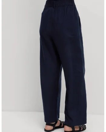 Pantaloni drepti din amestec de in, Bleumarin