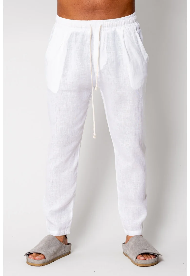 Pantaloni lung din 100% IN cu snur White I 17009, Alb optic