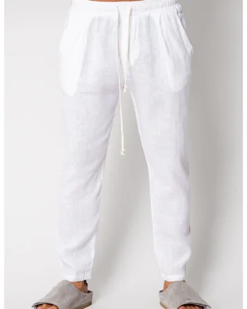 Pantaloni lung din 100% IN cu snur White I 17009, Alb optic