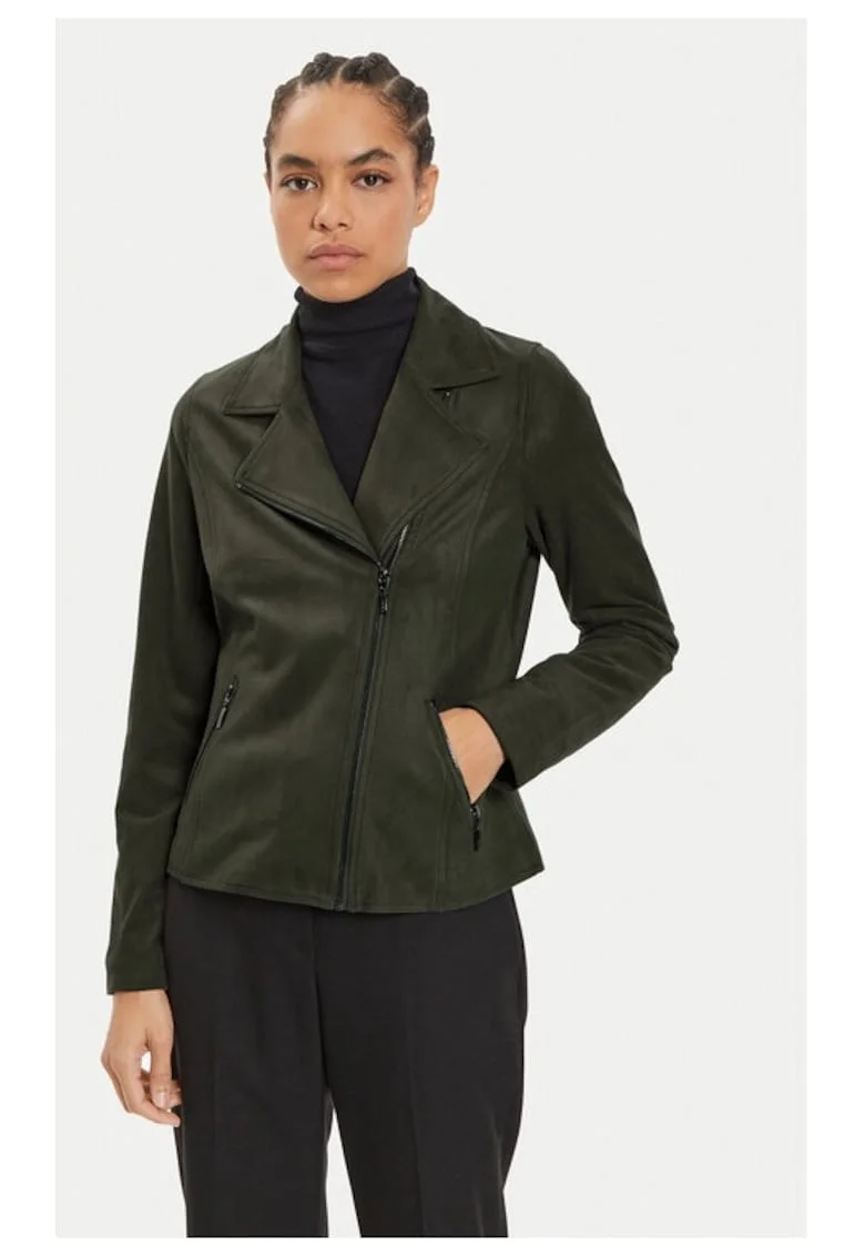 Geaca din imitatie de piele 15001386 Verde Regular Fit, Piele ecologica