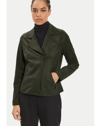 Geaca din imitatie de piele 15001386 Verde Regular Fit, Piele ecologica