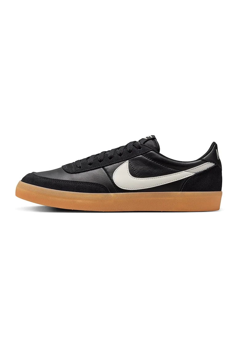 Pantofi sport cu insertii din piele si piele intoarsa, Alb/Negru
