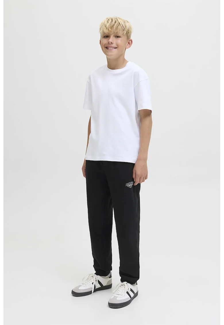 Pantaloni de trening din amestec de bumbac cu snur in talie, Negru